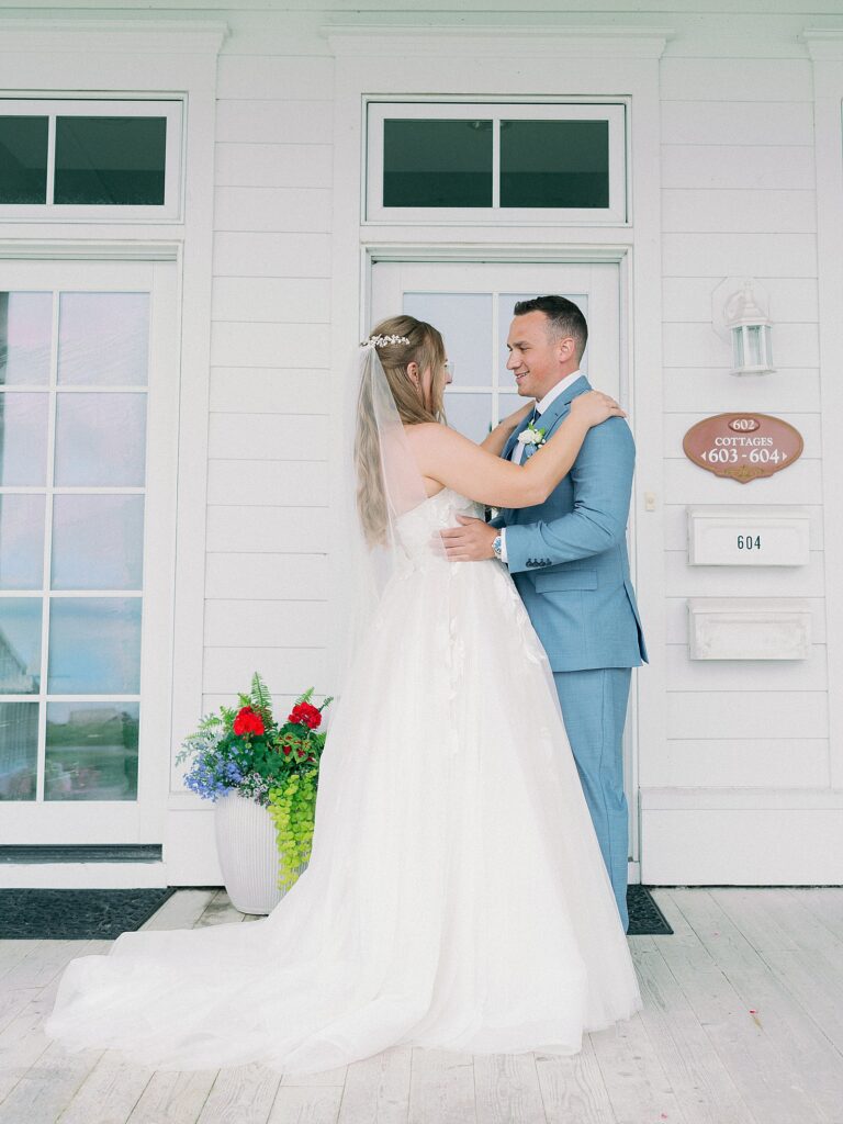 Bride and grooms first look at Inn at Bay Harbor