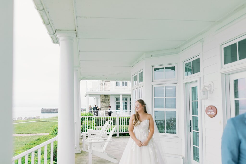 Bride and grooms first look at Inn at Bay Harbor