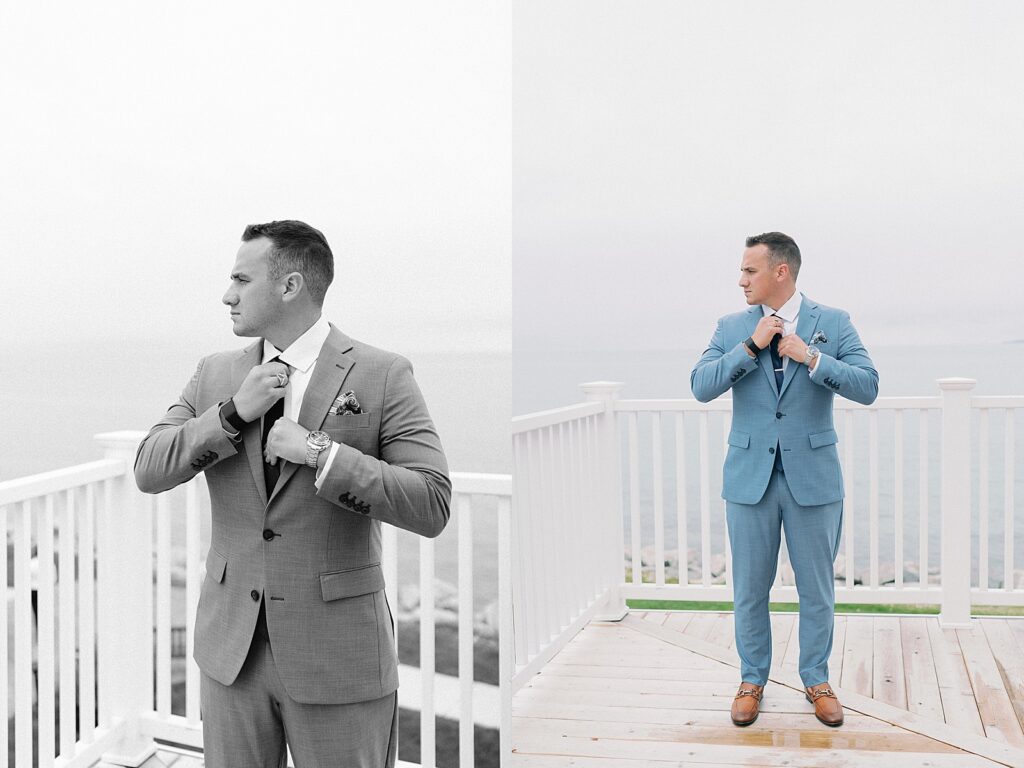 Groom getting ready at the Inn at Bay Harbor